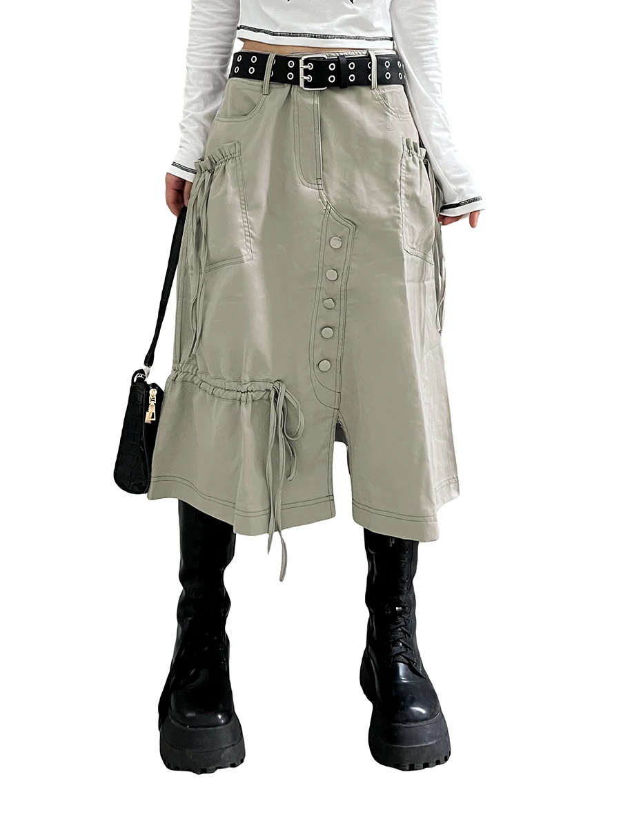 Women Asymmetric Split Cargo Skirts Solid Streetwear Zipper High Waist Buttons Drawstring Skirt with Pockets
Women Asymmetric Split Cargo Skirts Solid Streetwear Zipper High Waist Buttons Drawstring Skirt with Pockets