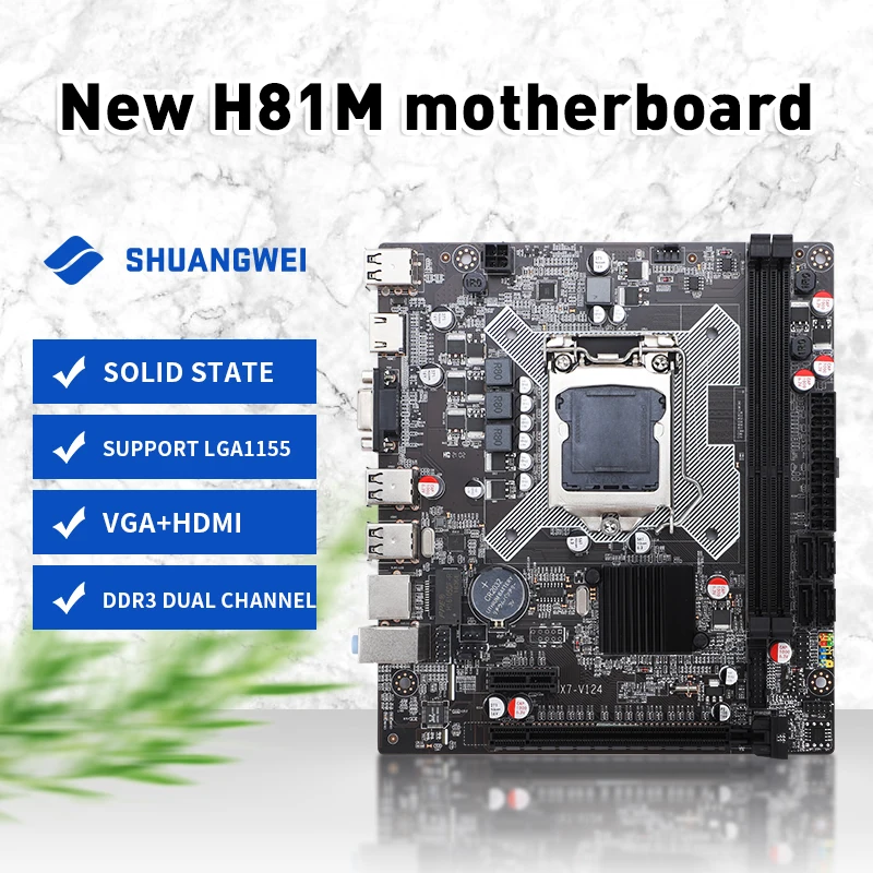 SHUANGWEI H81 Motherboard For Intel LGA 1150 i3 i5 i7 E3 DDR3 1333/1600MHz 16GB SATA3.0 USB3.0 PCI-E VGA HDMI GAME placa mãe
SHUANGWEI H81 Motherboard For Intel LGA 1150 i3 i5 i7 E3 DDR3 1333/1600MHz 16GB SATA3.0 USB3.0 PCI-E VGA HDMI GAME placa mãe