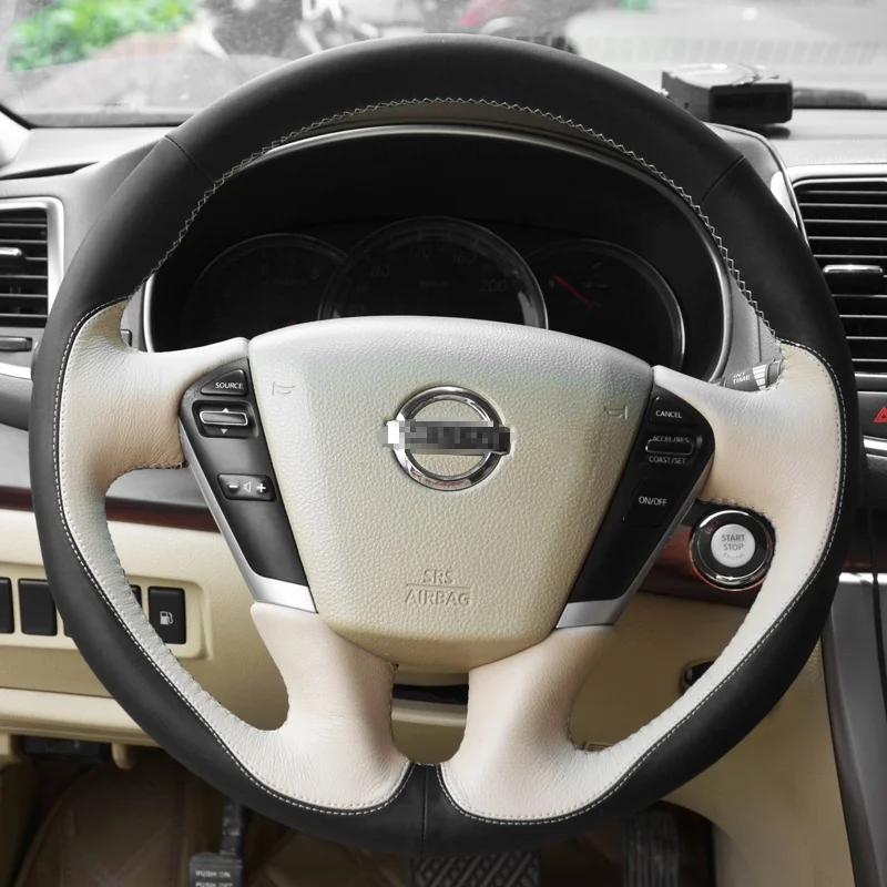 DIY hand-stitched carbon fiber leather car steering wheel cover for Nissan Teana
DIY hand-stitched carbon fiber leather car steering wheel cover for Nissan Teana