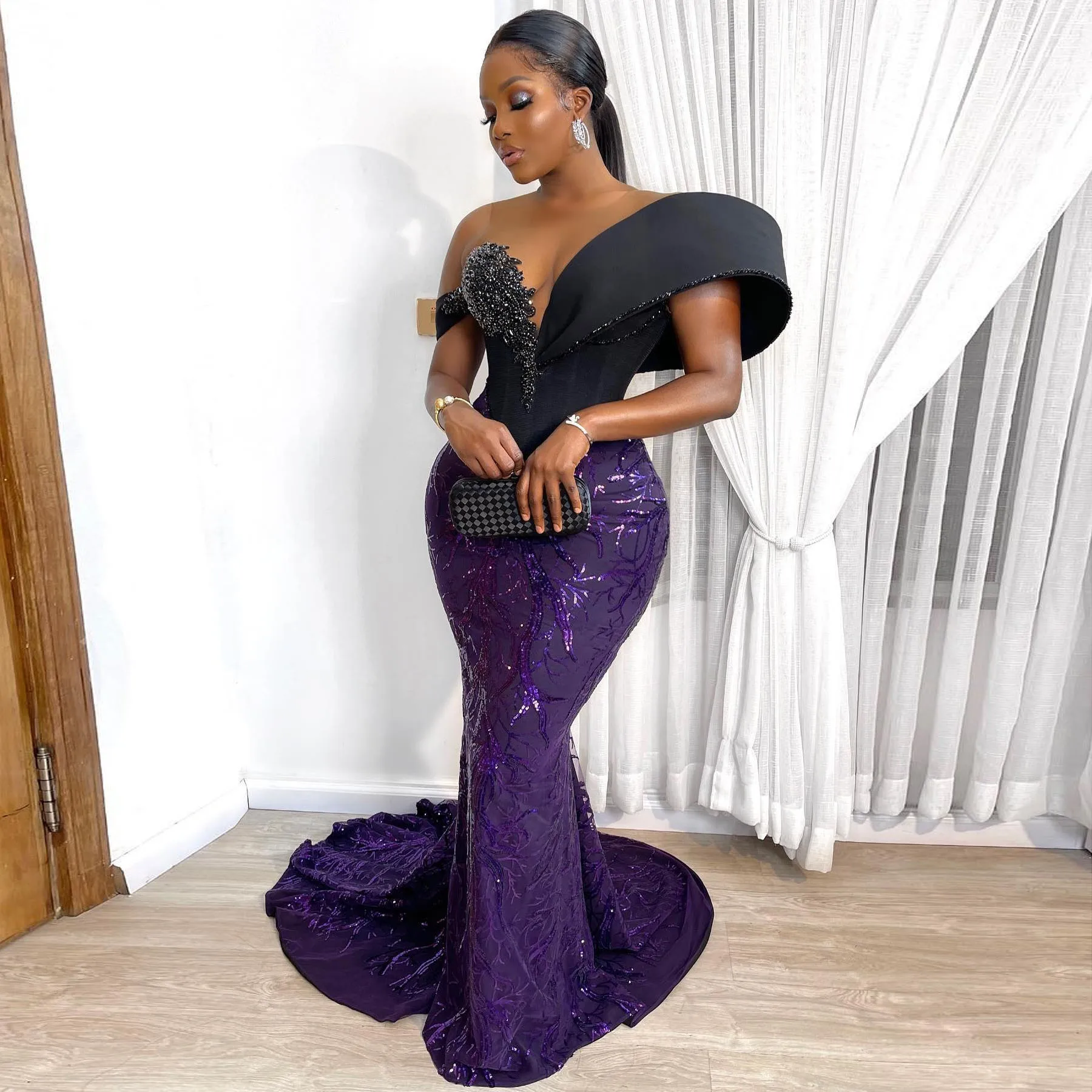 Dark Purple Sparkle Sequined Lace Mermaid Evening Dresses Aso Ebi Style Long African Prom Gowns Crystal Beaded Party Dress
Dark Purple Sparkle Sequined Lace Mermaid Evening Dresses Aso Ebi Style Long African Prom Gowns Crystal Beaded Party Dress