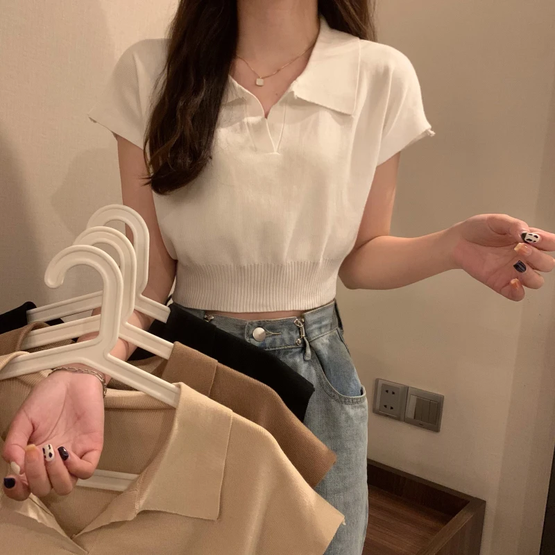 Knitted Tees Y2k Solid Cropped Tops Tees Camisetas Girl Sexy Clothing Streetwear Short Sleeve Polo T Shirts Black Ropa De Mujer
Knitted Tees Y2k Solid Cropped Tops Tees Camisetas Girl Sexy Clothing Streetwear Short Sleeve Polo T Shirts Black Ropa De Mujer