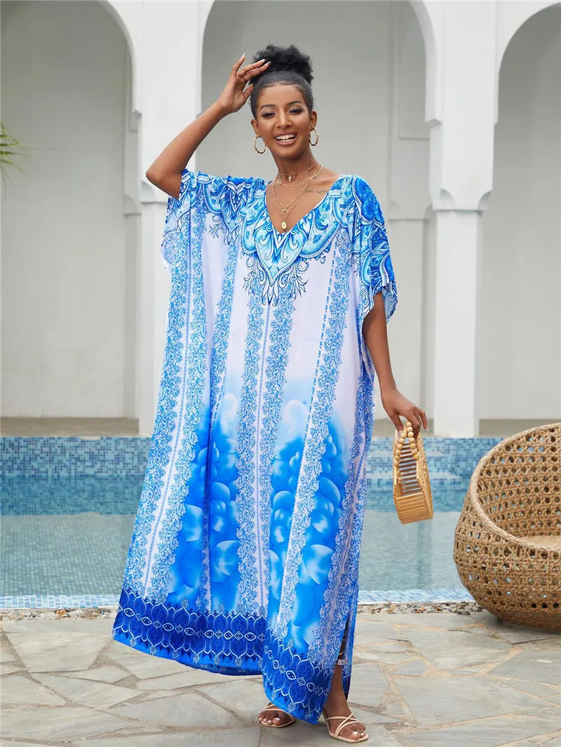 Blue Kaftan Beach Cover Up Summer Women Beachwear Cotton Tunic Oversize Bikini Cover-ups Robe De Plage Sarong
Blue Kaftan Beach Cover Up Summer Women Beachwear Cotton Tunic Oversize Bikini Cover-ups Robe De Plage Sarong