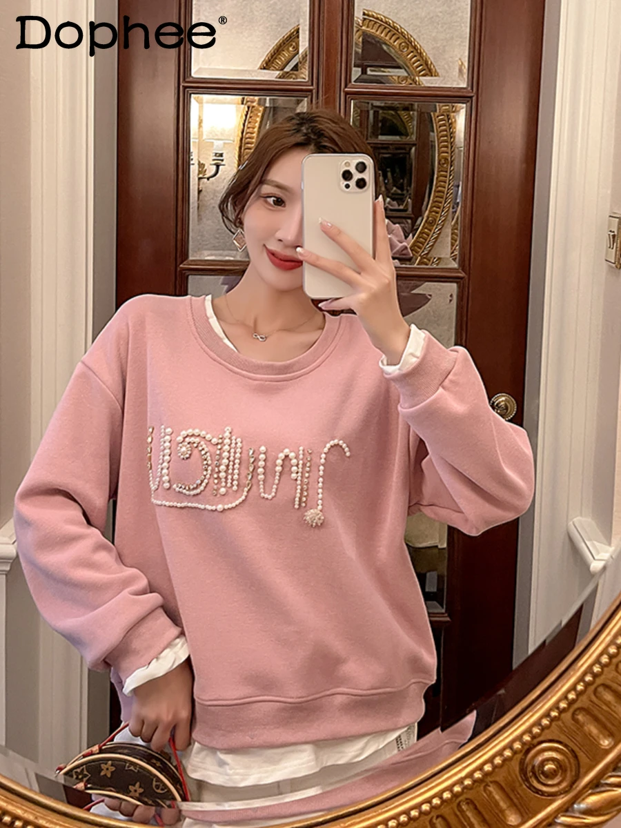 Heavy Industry Beads Sweet Pink Sweatshirt Women Round Neck Long Sleeve Leisure Sportwear Hoody 2022 New Autumn Winter Clothes 
Heavy Industry Beads Sweet Pink Sweatshirt Women Round Neck Long Sleeve Leisure Sportwear Hoody 2022 New Autumn Winter Clothes