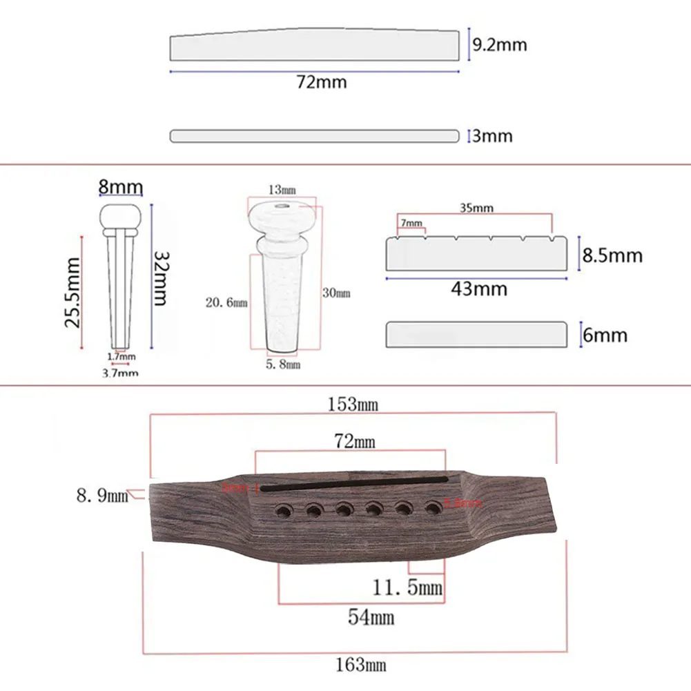 

Acoustic Guitar Bridge Pins 1set Guitar Bridge 1set Guitar Bridge Guitar Parts Nut Sets Saddle Upper Lower String