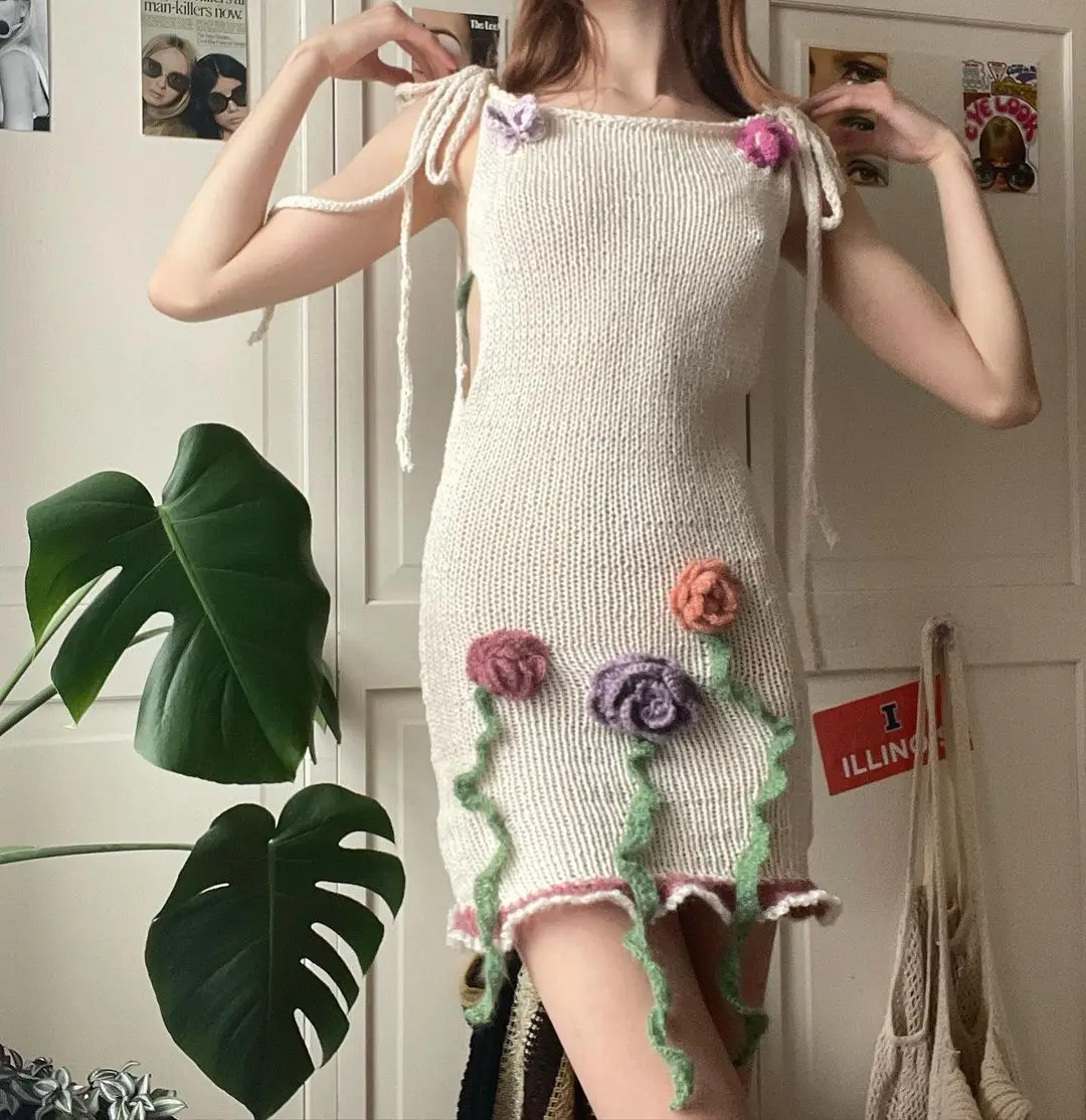Fashion Flower Knitted Slip Dress For Female 2023 New Chic Beige Sleeveless Backless Dress High Stretch Short Women Summer Dress
Fashion Flower Knitted Slip Dress For Female 2023 New Chic Beige Sleeveless Backless Dress High Stretch Short Women Summer Dress