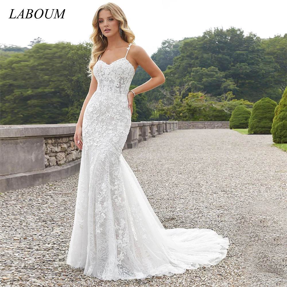 Laboum Mermaid Wedding Dresses Spaghetti Straps Sweetheart Neckline Buttons Lace Tulle Charming Simple vestidos de novia
Laboum Mermaid Wedding Dresses Spaghetti Straps Sweetheart Neckline Buttons Lace Tulle Charming Simple vestidos de novia