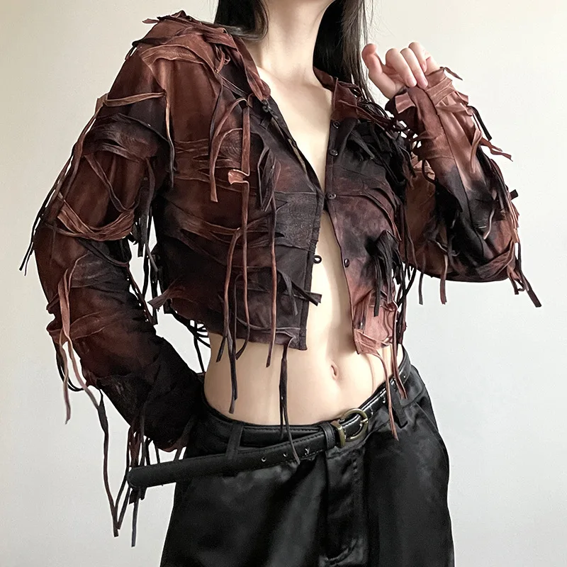 Goth Dark Fairy Grunge Y2k Tassel Hooded Cardigans Vintage Gothic Long Sleeve Women Blouses Streetwear Single-breasted Crop Tops 
Goth Dark Fairy Grunge Y2k Tassel Hooded Cardigans Vintage Gothic Long Sleeve Women Blouses Streetwear Single-breasted Crop Tops