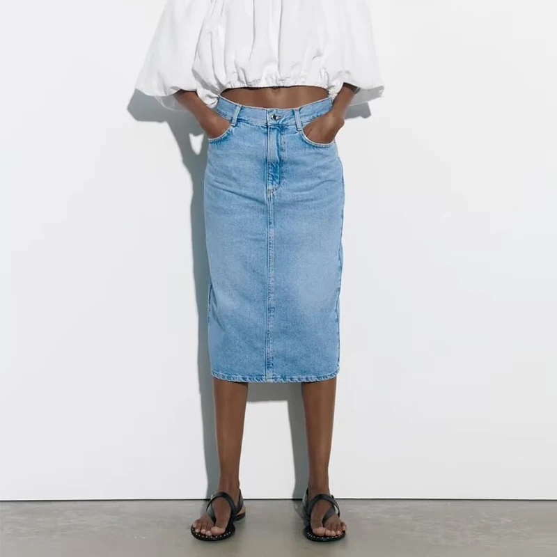 Women Skirt 2023 New Fashion Denim Blue Solid Front Zipper Slit Maxi Skirt Vintage High Waist Female Chic Lady Skirt
Women Skirt 2023 New Fashion Denim Blue Solid Front Zipper Slit Maxi Skirt Vintage High Waist Female Chic Lady Skirt