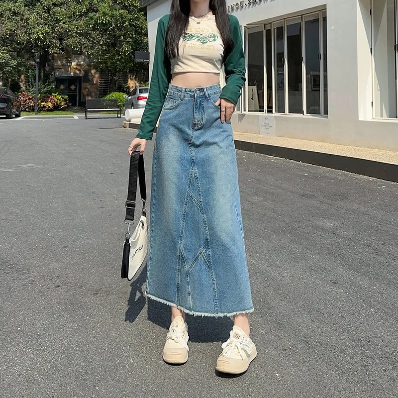 GUUZYUVIZ High Waisted Denim Skirt For Women Summer Casual Female Blue Pocket Vintage Tassle Long Jean Skirts 2023 New 
GUUZYUVIZ High Waisted Denim Skirt For Women Summer Casual Female Blue Pocket Vintage Tassle Long Jean Skirts 2023 New