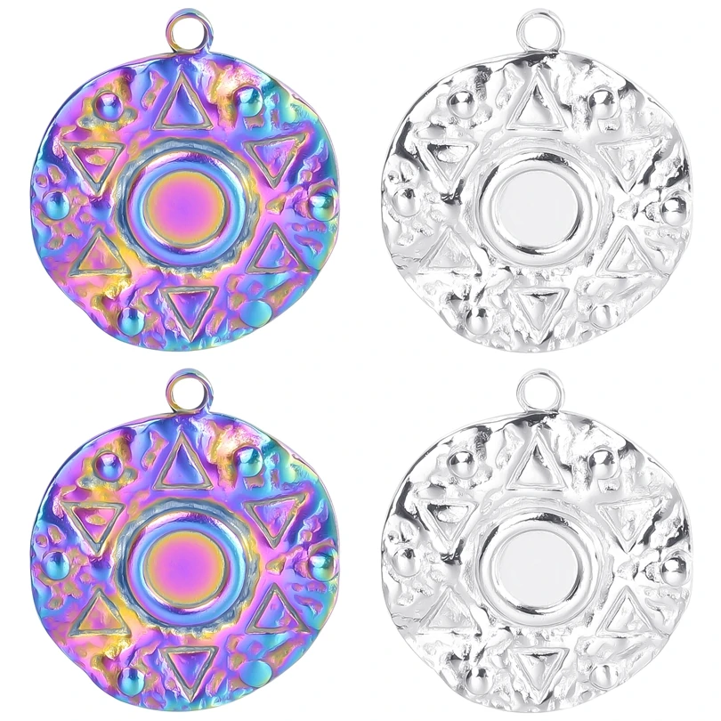 3PCS Carving Triangle Imprint Silver/Rainbow Stainless Steel Round Charms Necklace Pendants Jewelry Accessories
3PCS Carving Triangle Imprint Silver/Rainbow Stainless Steel Round Charms Necklace Pendants Jewelry Accessories