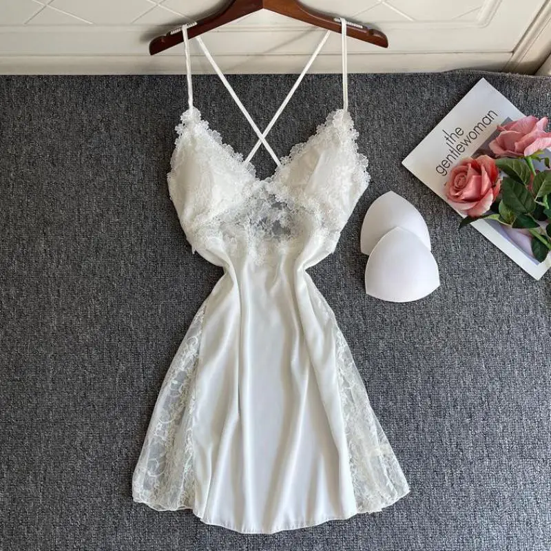 Sexy Lace Nightgown Dress Womne V-Neck Sleepdress Dressing Gown Summer Backless Nightdress Lady Lingerie Satin Sleepwear
Sexy Lace Nightgown Dress Womne V-Neck Sleepdress Dressing Gown Summer Backless Nightdress Lady Lingerie Satin Sleepwear