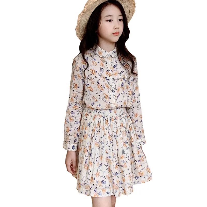 Детский комплект из 2 предметов, рубашка с цветочным принтом и юбка 
Детский комплект из 2 предметов, рубашка с цветочным принтом и юбка