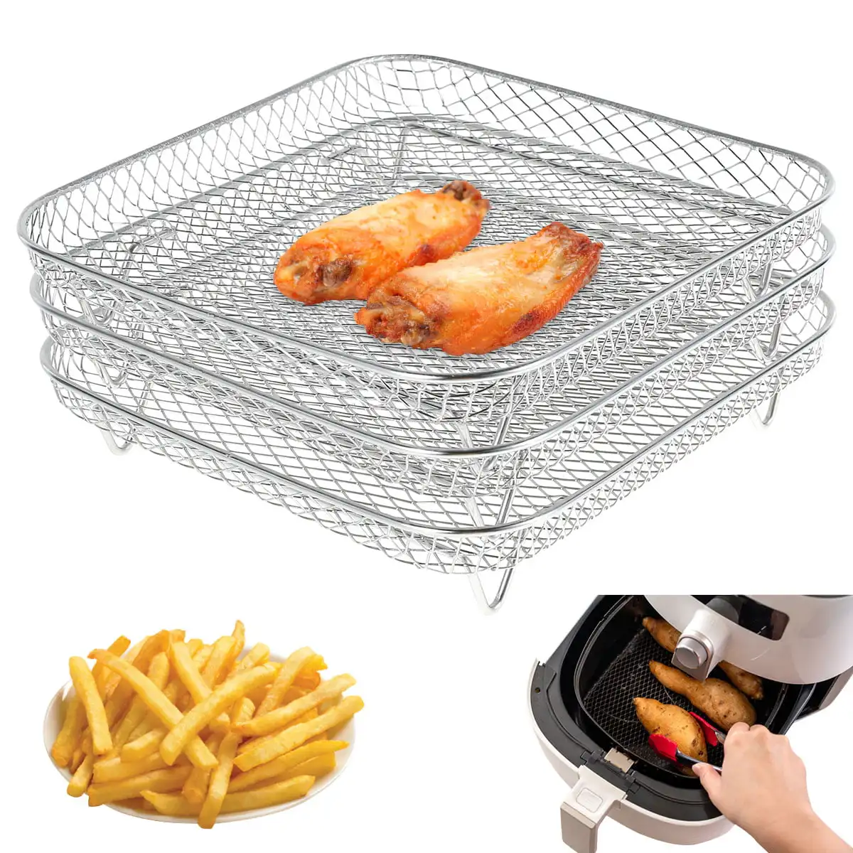 Oven and Air Fryer Racks Three Layer Stackable Dehydrator Racks Stainless Steel Square Oven and Air Fryer Basket Tray Oven and A
Oven and Air Fryer Racks Three Layer Stackable Dehydrator Racks Stainless Steel Square Oven and Air Fryer Basket Tray Oven and A