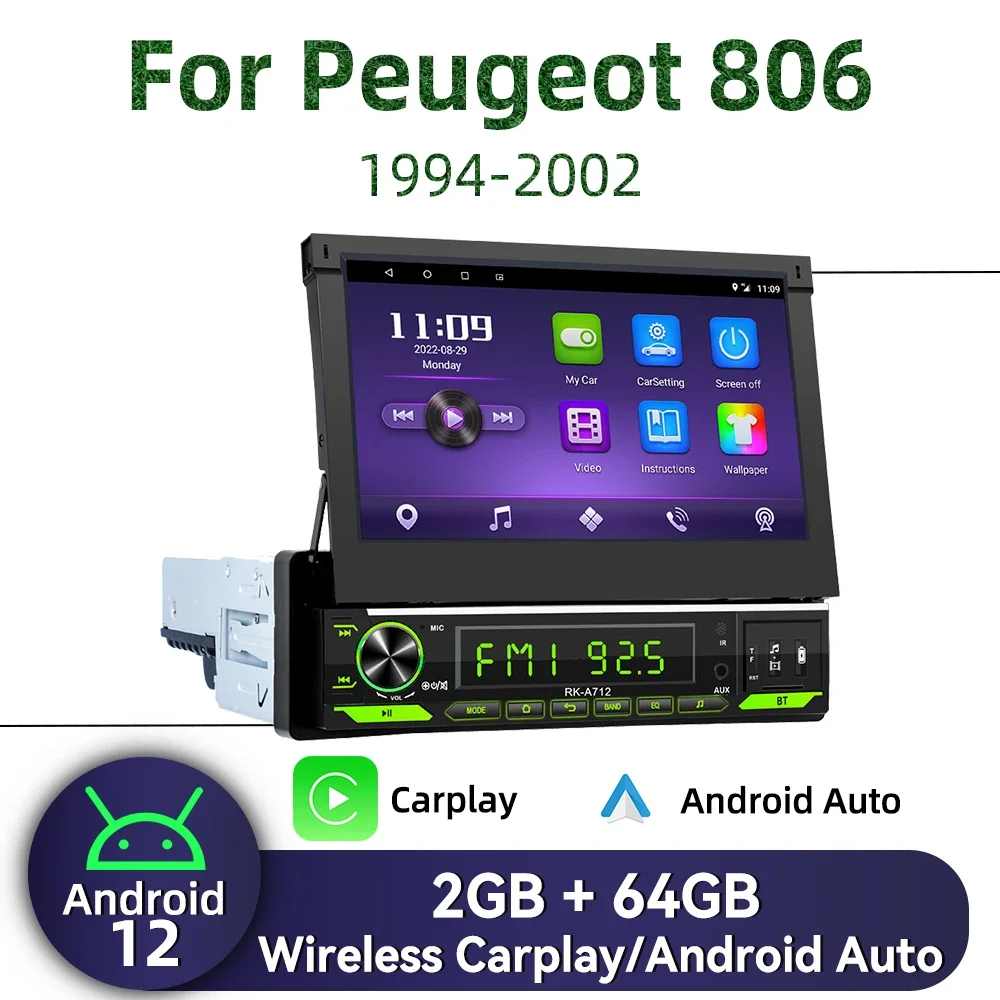 Для Peugeot 806 1994-2002 7 "выдвижной экран Carplay авторадио Android автомобильный