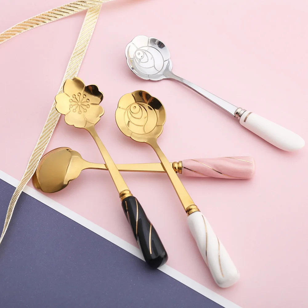 5pcs Creative Stainless Steel Coffee Stirring Spoon Ceramic Handle Dessert Spoons Gold Short Handle Spoon Teaspoon Flower Spoon
5pcs Creative Stainless Steel Coffee Stirring Spoon Ceramic Handle Dessert Spoons Gold Short Handle Spoon Teaspoon Flower Spoon