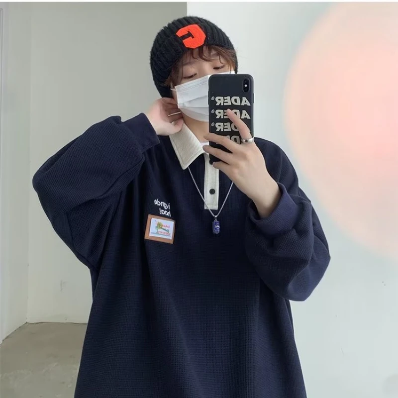 Couples Waffle POLO Shirt Autumn Ins Trend Loose Japanese Retro Trend Laides Lapel Coat Korean Casual Graphic T Shirts Women
Couples Waffle POLO Shirt Autumn Ins Trend Loose Japanese Retro Trend Laides Lapel Coat Korean Casual Graphic T Shirts Women