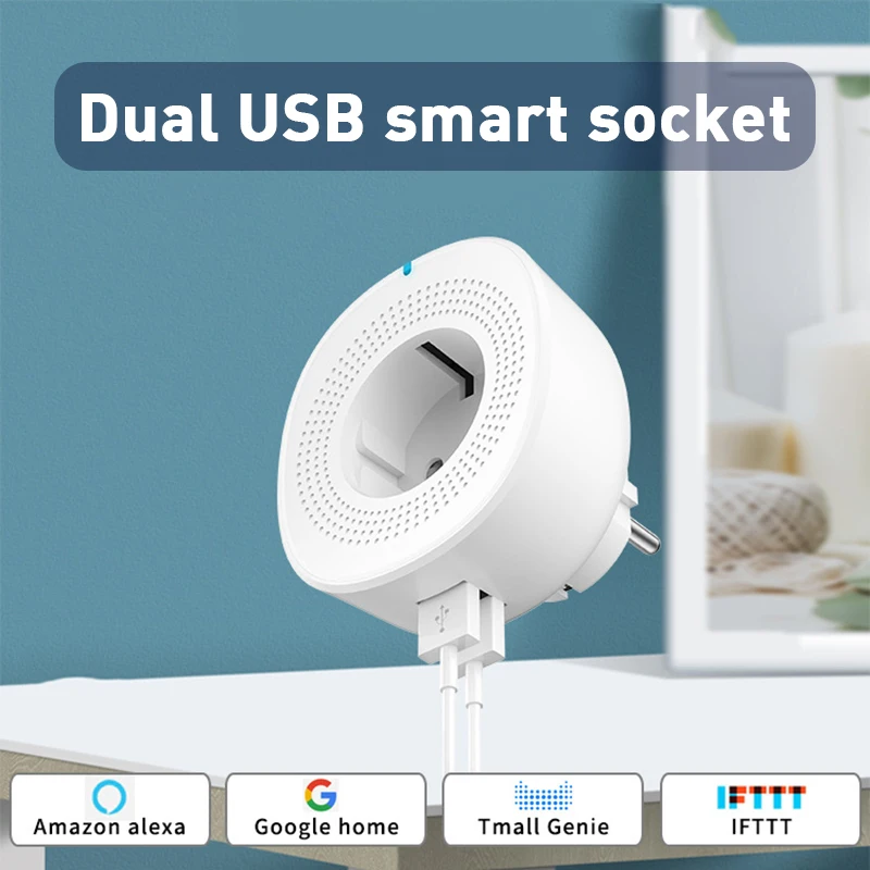 Smart Life WiFi Smart Socket Wireless Plug Double USB Port Plug SmartLife APP Control Smart Double Plug With Google Home FTTT 
Smart Life WiFi Smart Socket Wireless Plug Double USB Port Plug SmartLife APP Control Smart Double Plug With Google Home FTTT