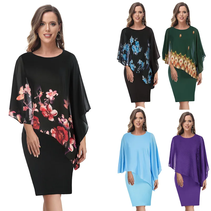 Women Chiffon Capelet Decorated Dress Solid Color O Neck Crew Neck Knee Length Pencil Evening Party Dress
Women Chiffon Capelet Decorated Dress Solid Color O Neck Crew Neck Knee Length Pencil Evening Party Dress