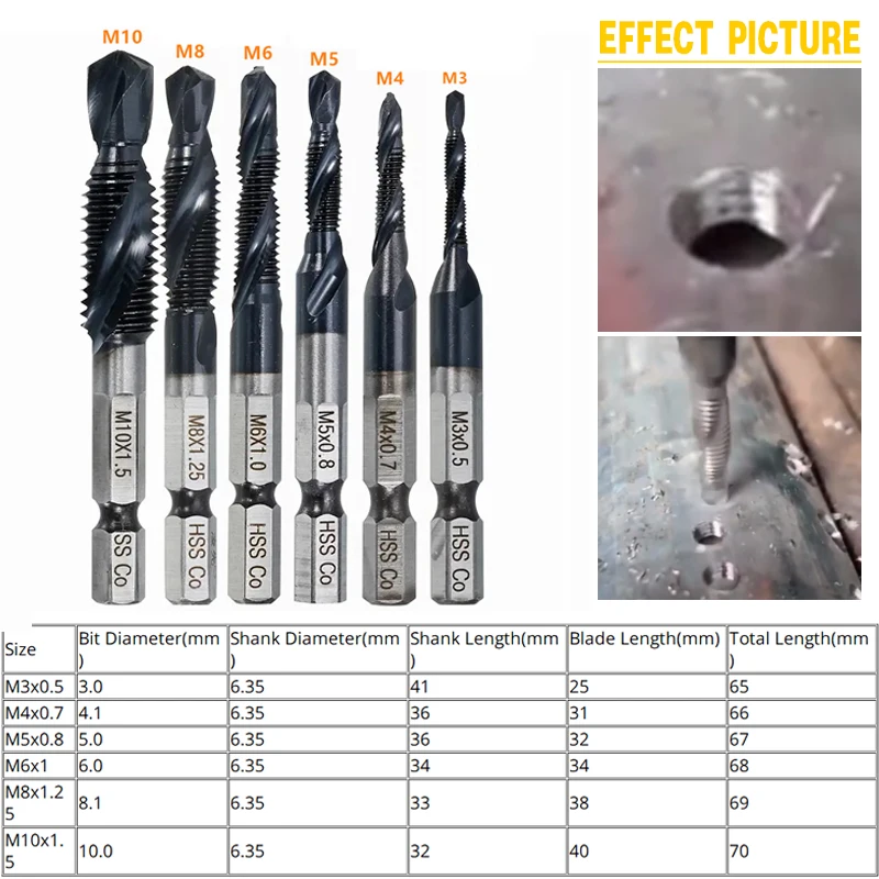 M3/M4/M5/M6/M8/M10 HRC89 1/4 Inch Hex Cobalt Industrial TiALN Combination Drill Tap Bit Set Stainless Deburr Countersink Bits 
M3/M4/M5/M6/M8/M10 HRC89 1/4 Inch Hex Cobalt Industrial TiALN Combination Drill Tap Bit Set Stainless Deburr Countersink Bits
