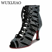 Hollow out Latin dance shoes High top womens jazz boots Sandals High heels Diamond inlaid performance dance shoes Soft soles