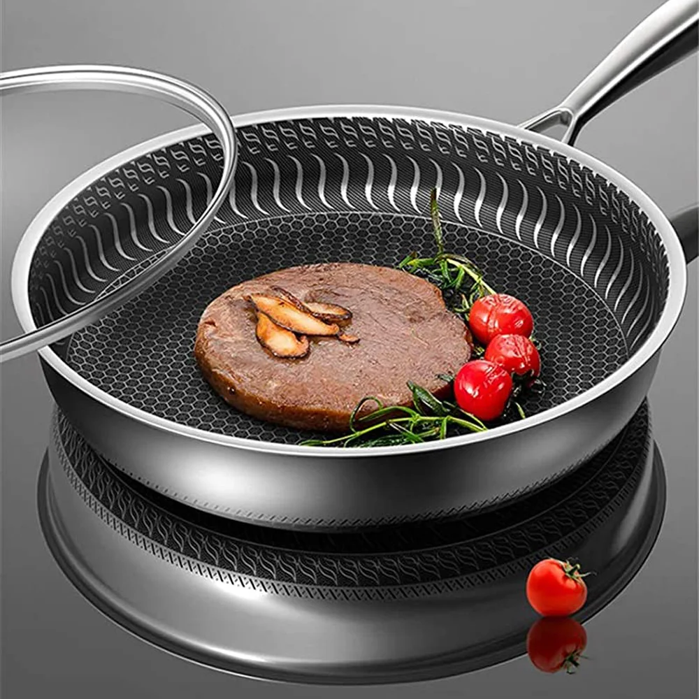Schnesland Pan with Lid 316 Stainless Steel Frying Pans Non-stick Uncoated Wok Pan Double-sided Honeycomb Skillet
Schnesland Pan with Lid 316 Stainless Steel Frying Pans Non-stick Uncoated Wok Pan Double-sided Honeycomb Skillet