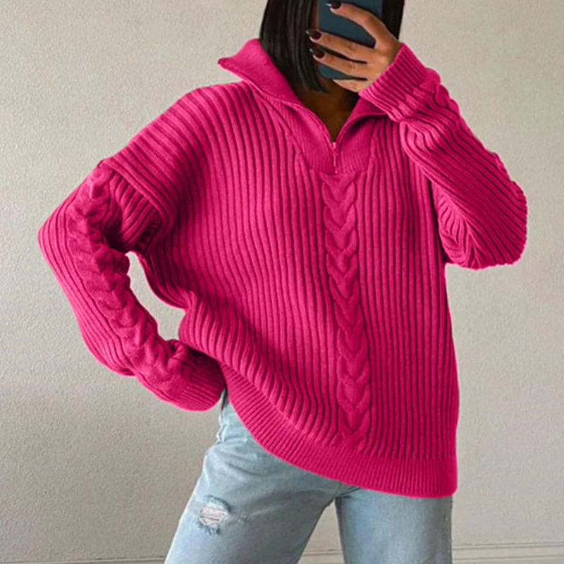 POLO Collar Women Sweater Twist Lapel Lazy Loose Casual Thin Versatile Autumn and Winter Solid Color Knitted Zipper Pullover
POLO Collar Women Sweater Twist Lapel Lazy Loose Casual Thin Versatile Autumn and Winter Solid Color Knitted Zipper Pullover