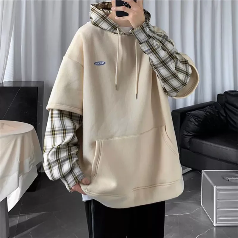 Men's Casual Hooded Sweatshirt Wild Korean Fashion Fake Two Hoodies Solid Male Loose Pullover Preppy Style Tops Autumn 2021
Men's Casual Hooded Sweatshirt Wild Korean Fashion Fake Two Hoodies Solid Male Loose Pullover Preppy Style Tops Autumn 2021