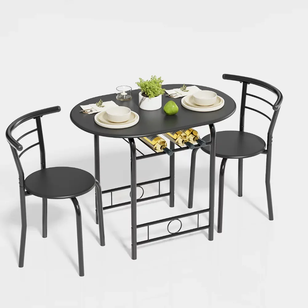 

BOUSSAC 3 Pieces Dining Set for 2 Small Kitchen Breakfast Table Set Space Saving Wooden Chairs and Table Set,Black