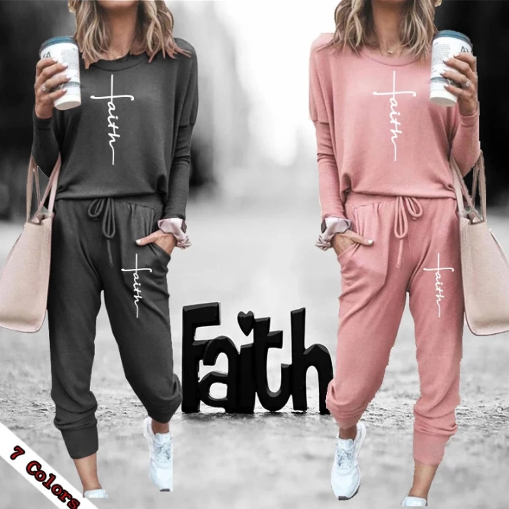 Women's Tracksuit Suit Faith Cross Printed Trend Pattern Set Woman 2 Pieces Solid Color Pullover + Casual Pants Ladies Home Wear
Women's Tracksuit Suit Faith Cross Printed Trend Pattern Set Woman 2 Pieces Solid Color Pullover + Casual Pants Ladies Home Wear