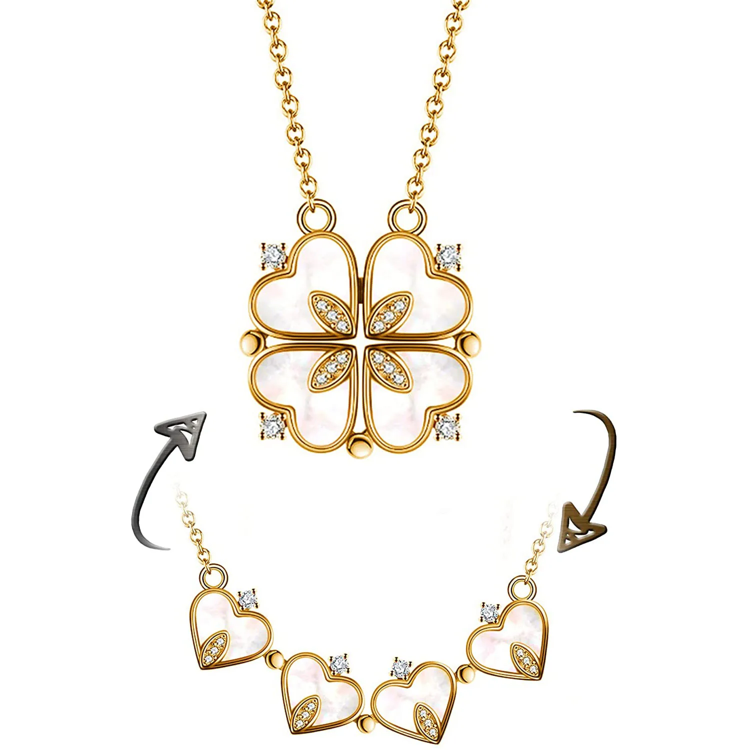 925 Silver Creative Magnetic Folding Heart-Shaped Four-Leaf Clover Necklace New Popular Design Jewelry Two Ways To Wear Jewelry
925 Silver Creative Magnetic Folding Heart-Shaped Four-Leaf Clover Necklace New Popular Design Jewelry Two Ways To Wear Jewelry
