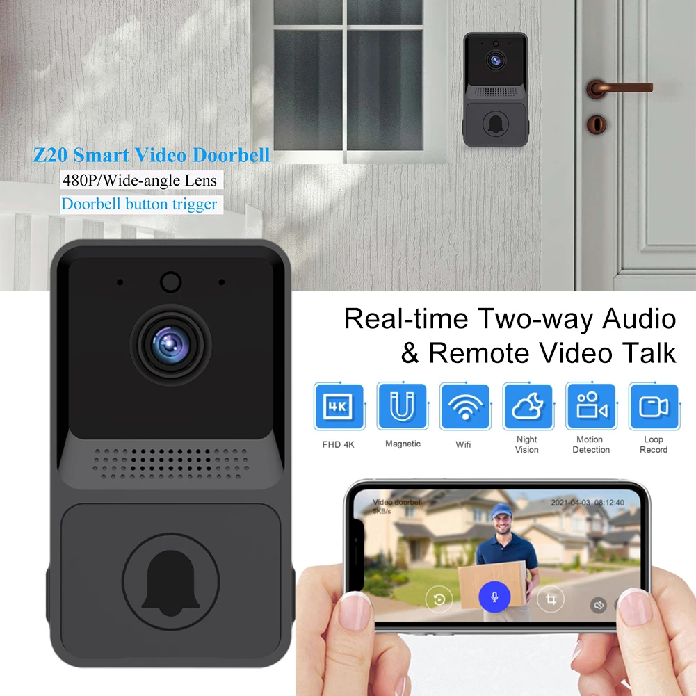Smart Home WIFI Video Doorbell Wireless Door Bell Infrared Night Vision Home Security Alarm Two-Way Audio Welcome Bell
Smart Home WIFI Video Doorbell Wireless Door Bell Infrared Night Vision Home Security Alarm Two-Way Audio Welcome Bell