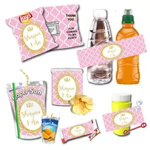 Custom Gold Glitter Frame Pink Capri Sun Juice Labels Water Bottle Wine Kinder Bueno Chip Bag Candy Stickers Birthday Decoration