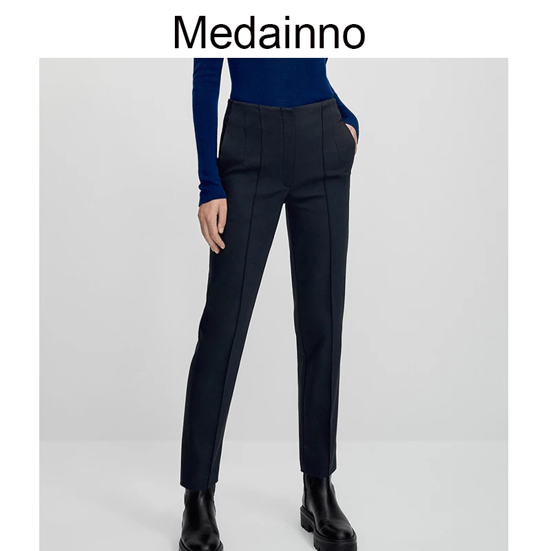 

Medainno 2022 New Autumn Winter Fashion Women Long Pants Solid Slim Trousers Casual All-match Simple Commute Bottoms Female Chic