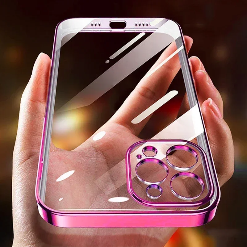 

XGUO 2023 NEW Luxury Plating Transparent Phone Case For iPhone 15 14 13 11 12 Pro Max XR X XS 8 7 Plus TPU Bumper funda Cover