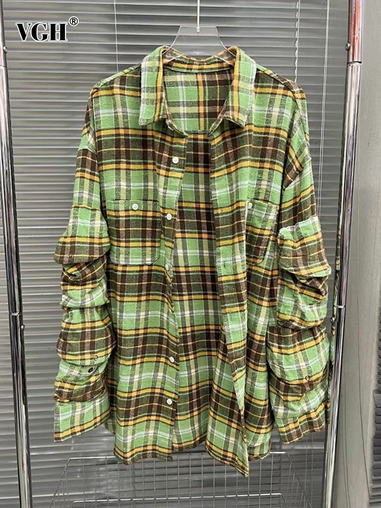 VGH Colorblock Plaid Patchwork Pockets Shirt For Women Lapel Long Sleeve Spliced Single Breasted Casual Shirts Female Fashion
VGH Colorblock Plaid Patchwork Pockets Shirt For Women Lapel Long Sleeve Spliced Single Breasted Casual Shirts Female Fashion