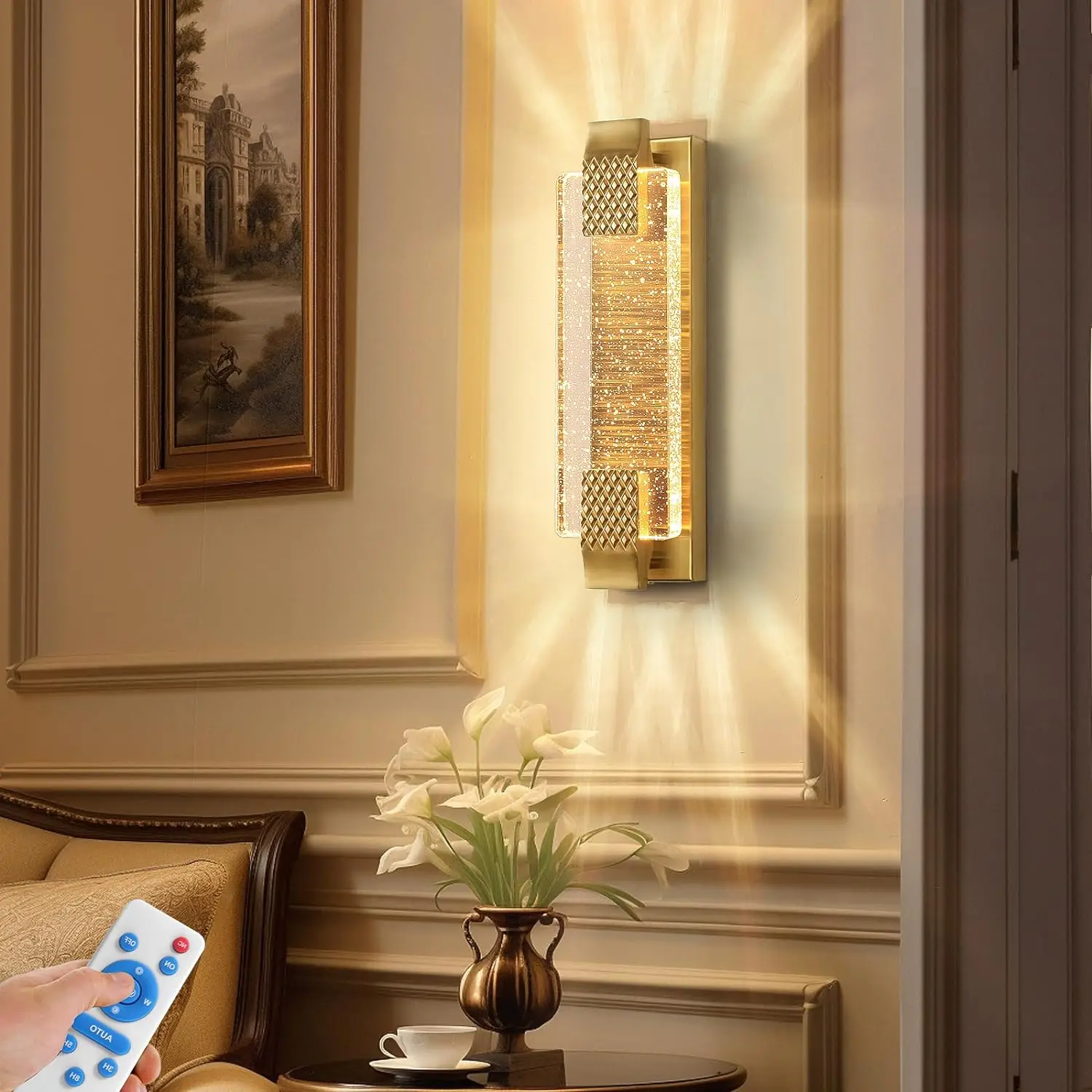 Operated Wireless Sconce Gold Modern with Remote Control Dimmable LED Lighting, Indoor Not Hardwired Battery Powered Lamp Fix
Operated Wireless Sconce Gold Modern with Remote Control Dimmable LED Lighting, Indoor Not Hardwired Battery Powered Lamp Fix