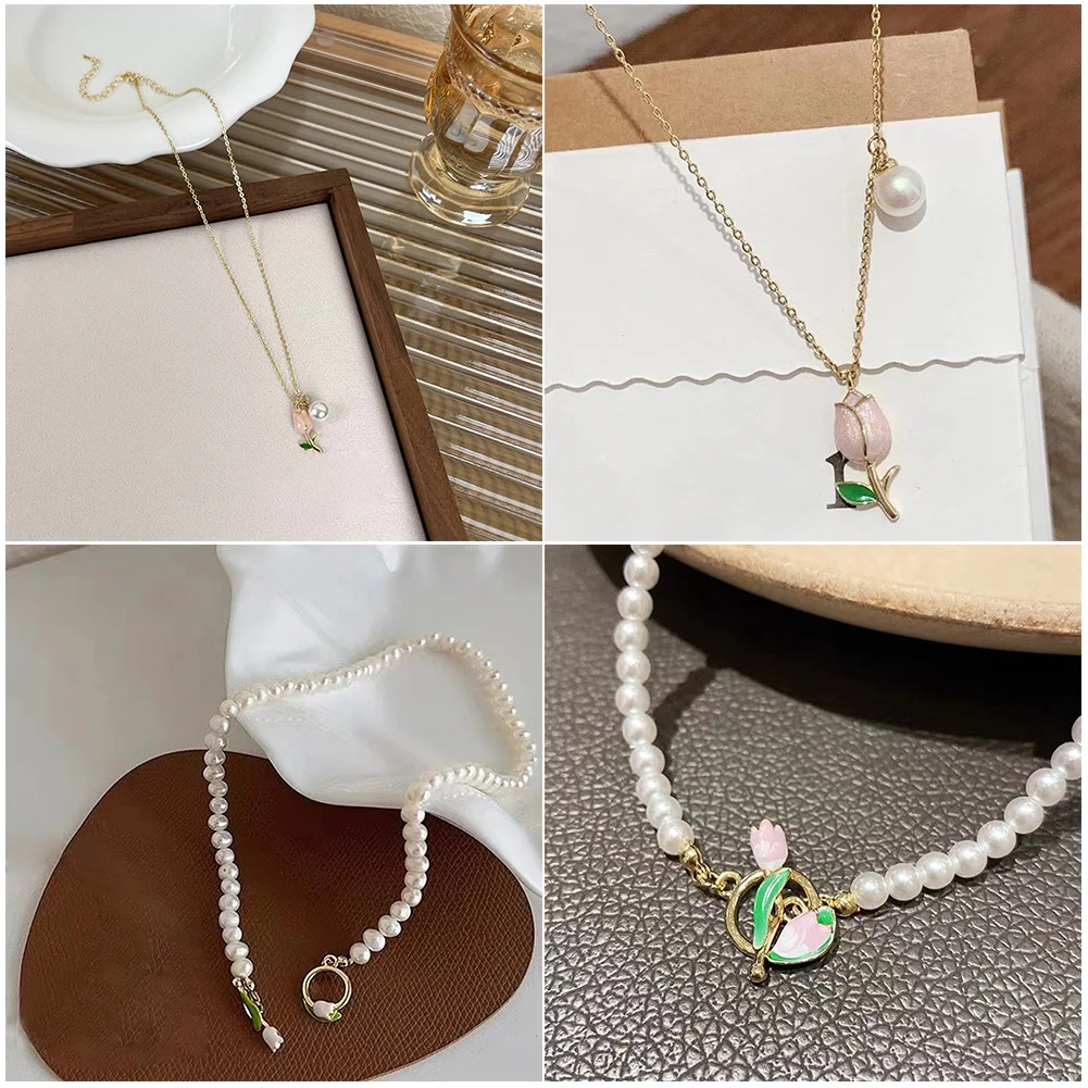 

Ins Nice Necklace OT Button Jewelry Gifts Clavicular Chain Fashion Tulip Pendant Necklace Pearl Necklace 1 PC Pendant Choker