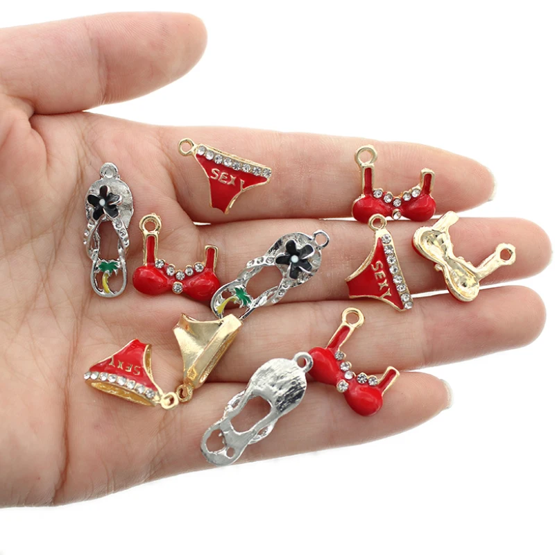 10pcs/Lot KC Gold Color Tone Oil Dripping Alloy Beach Slippers Bikini Shape Charms for Jewelry Necklace Key Chain Earring
10pcs/Lot KC Gold Color Tone Oil Dripping Alloy Beach Slippers Bikini Shape Charms for Jewelry Necklace Key Chain Earring