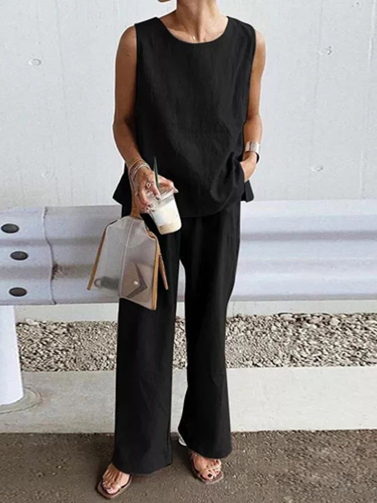 Lady Tank Top and Button Straight Pants Casual Two Piece Set Loose Street Solid Wide Leg Pants Suit Summer Retro Commuter Outfit
Lady Tank Top and Button Straight Pants Casual Two Piece Set Loose Street Solid Wide Leg Pants Suit Summer Retro Commuter Outfit