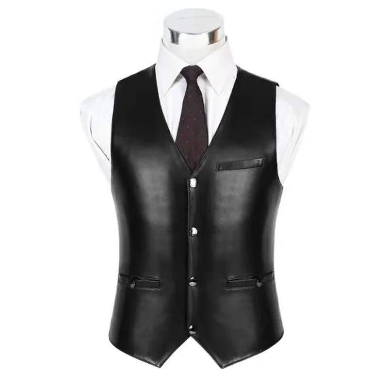 Мужской однобортный жилет из натуральной овечьей кожи, с V-образным вырезом
Мужской однобортный жилет из натуральной овечьей кожи, с V-образным вырезом