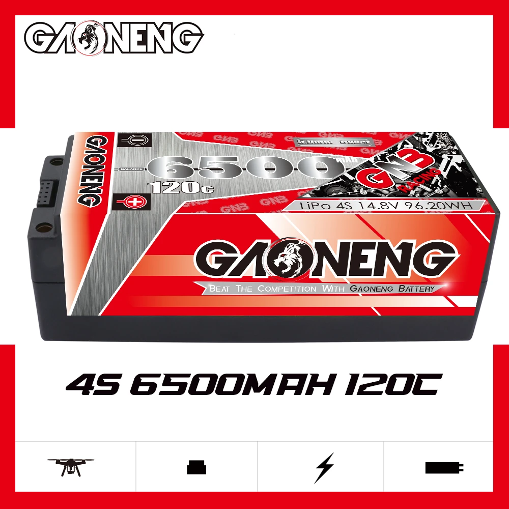 GAONENG GNB 6500mAh 4S 120C 240C 14.8V 5mm Built-in Bullet Hard Case LiPo Battery 1/10 1/8 Scale RC Racing Monster
GAONENG GNB 6500mAh 4S 120C 240C 14.8V 5mm Built-in Bullet Hard Case LiPo Battery 1/10 1/8 Scale RC Racing Monster