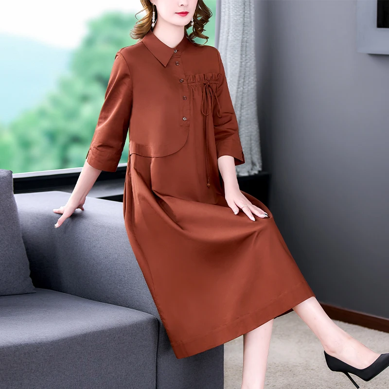 Women Korean Fashion Polo Collar Midi Dress Autumn Winter Elegant Loose Waist Night Dress 2022 Hight Quality Office Lady Dresses
Women Korean Fashion Polo Collar Midi Dress Autumn Winter Elegant Loose Waist Night Dress 2022 Hight Quality Office Lady Dresses