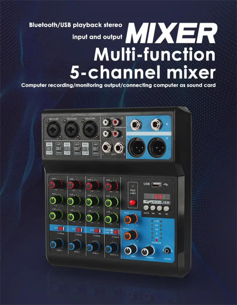 Professional Audio Mixer Depusheng PA5 Sound Board Console Desk System Interface 5 Channel Built-in 99 Reverb Effect
Professional Audio Mixer Depusheng PA5 Sound Board Console Desk System Interface 5 Channel Built-in 99 Reverb Effect