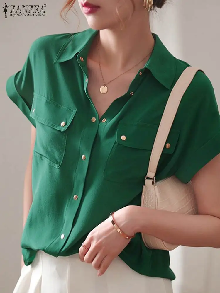Fashion Women Work Wear Shirts ZANZEA Summer Short Sleeve Drop Shoulder Tops Lapel Button-up Blouse Casual Solid Blusa Femininas
Fashion Women Work Wear Shirts ZANZEA Summer Short Sleeve Drop Shoulder Tops Lapel Button-up Blouse Casual Solid Blusa Femininas