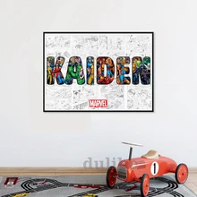 Personalized Marvel Name Word Art Print AVENGERS Character Poster Superhero Canvas Painting Wall Art Comic Hero Gift Home Decor