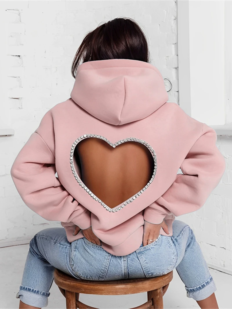 2023 Spring INS Diamonds Splicing Sweat Love Cutout Open Back Top Long Sleeve Fleece Warm Oversize Pullover Hoodies Sweatshirt 
2023 Spring INS Diamonds Splicing Sweat Love Cutout Open Back Top Long Sleeve Fleece Warm Oversize Pullover Hoodies Sweatshirt
