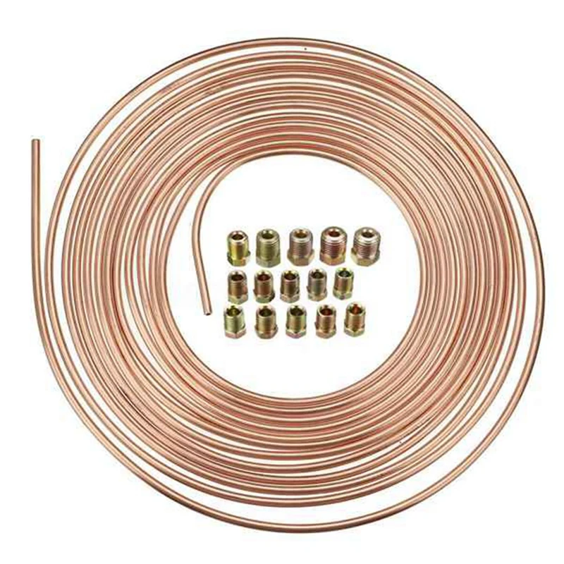 25Ft 7.62M Roll Tube Coil Of 3/16Inch OD Copper Brake Pipe Hose Line Piping Joint Union With 15Pcsnuts Fittings
25Ft 7.62M Roll Tube Coil Of 3/16Inch OD Copper Brake Pipe Hose Line Piping Joint Union With 15Pcsnuts Fittings