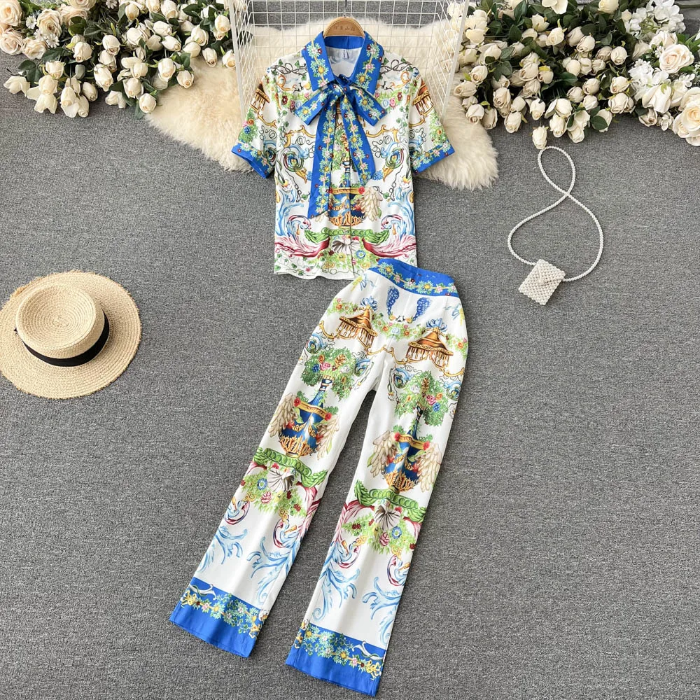 Spring New Style Temperament Bow Tie Print Shirt Women's Straight Casual Pants 2-piece Set
Spring New Style Temperament Bow Tie Print Shirt Women's Straight Casual Pants 2-piece Set