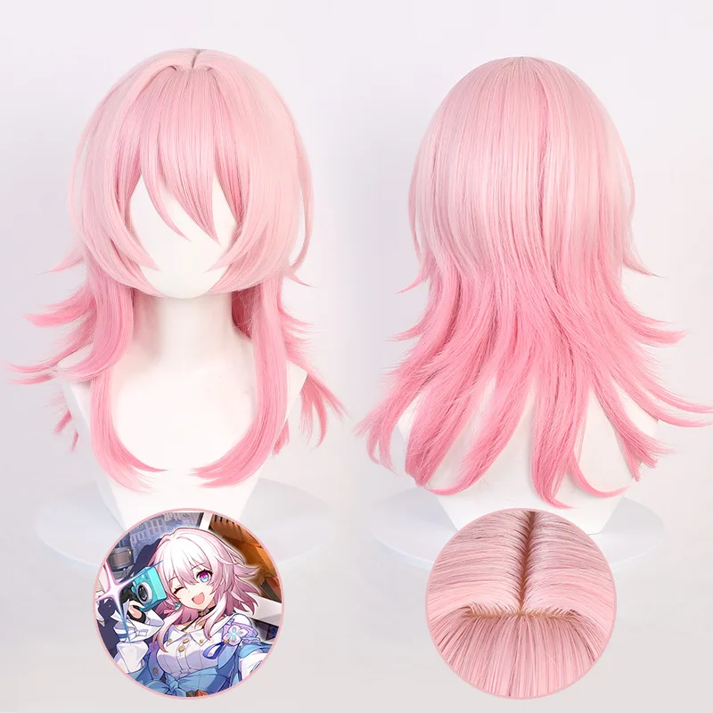 Парик для косплея 7 марта 50 см, термостойкий искусственный парик с розовыми металлическими волосами в стиле игры Honkai: Star Rail
