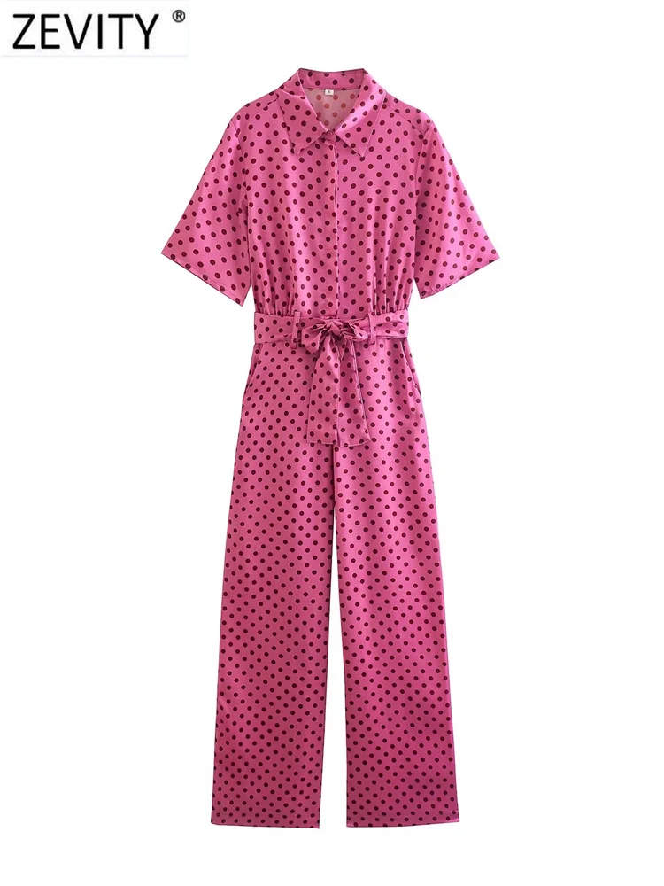 Zevity Women Fashion Polka Dots Print Bow Tied Sashes Long Pants Jumpsuits Chic Female Short Sleeve Zipper Fly Rompers P2324
Zevity Women Fashion Polka Dots Print Bow Tied Sashes Long Pants Jumpsuits Chic Female Short Sleeve Zipper Fly Rompers P2324